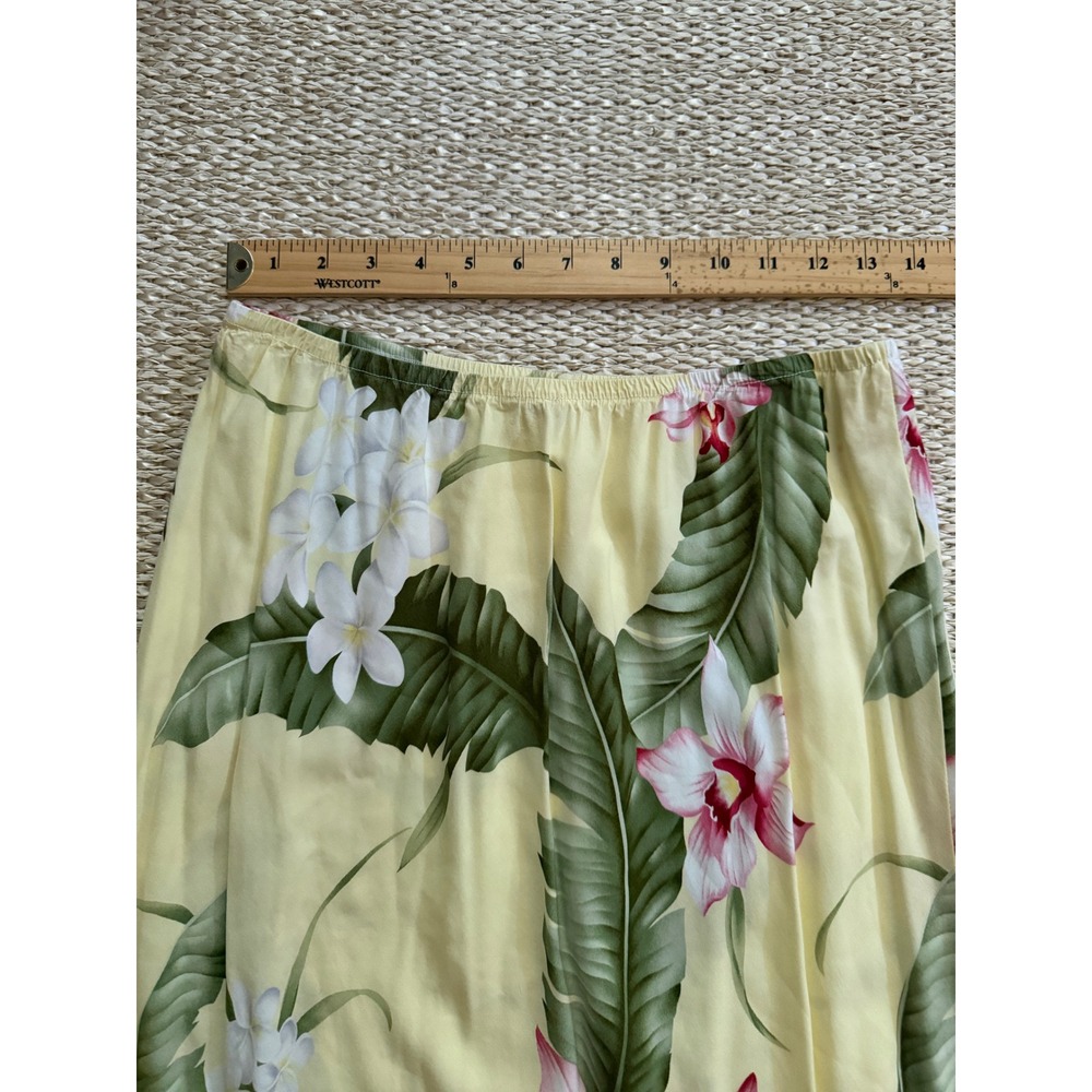Lisa Hawaii Yellow Tropical Floral Orchid Plumeria Rayon Maxi Skirt midi classic - Picture 3 of 7